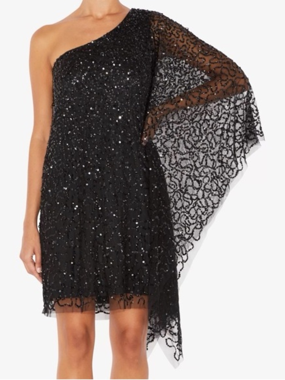 One-Shoulder Black Sequin Cocktail Dress (XL) - Picture 4 of 11